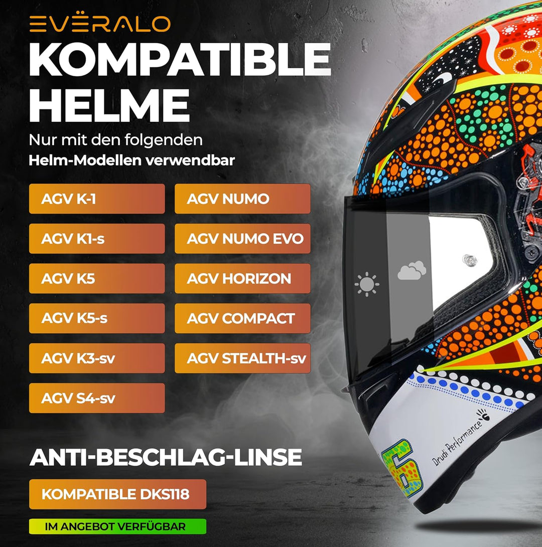 Everalo Kompatibel mit Agv K1 Visier - K3sv - K5 - K5s - K1s - S4sv - Horizon - Skyline - Strada - S