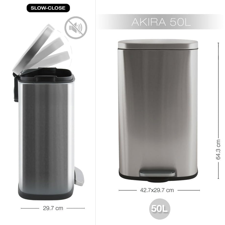 Spirella Mülleimer, Abfalleimer, Treteimer für die Küche, 50 Liter, Softclose, Inneneimer aus Kunsts