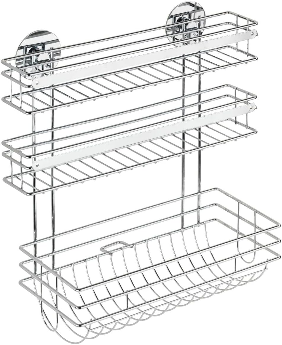 WENKO Turbo-Loc Küchenrollenhalter Trio - Befestigen ohne bohren, verchromtes Metall, 32.5 x 34 x 15