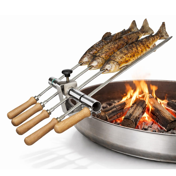SCHILLING Fischgrilltechnik/Steckerlfisch Halter/Feuerschale/Edelstahlspiesse / 4 Fische