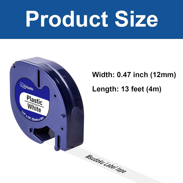 6x Msudoku Ersatz für Dymo 91221 91201 S0721660 12mm x 4m Etikettenband Kompatibel für Dymo Kunststo