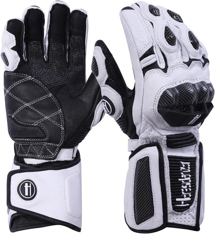 Harssidanzar Motorradhandschuhe aus Leder für Männer und Frauen,Touchscreen Powersports Carbon Fiber