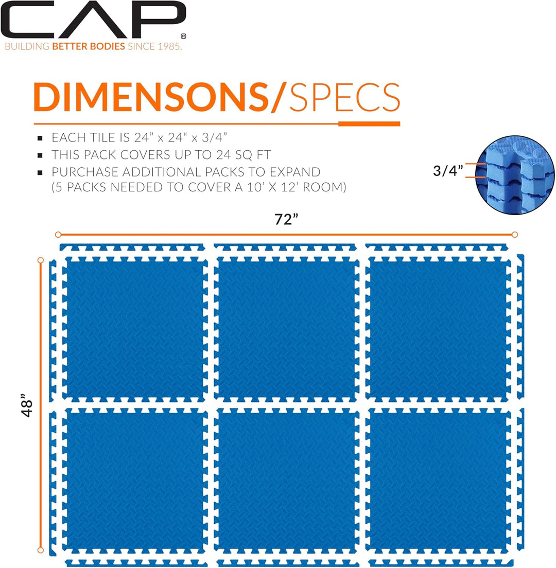 Cap Puzzle-Übungsmatte mit Diamantplatte, 61 x 61 cm, mehrere Optionen 1er-Pack (6 Fliesen) 1,9 cm D