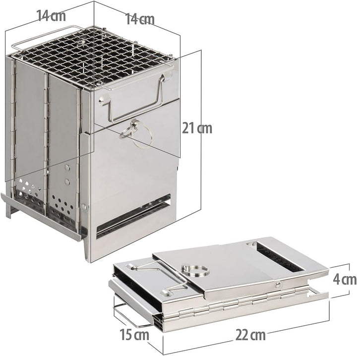 PEARL Campingkocher: 4er-Set Camping-Holzöfen aus Edelstahl, faltbar, inkl. Transporttasche (Camping