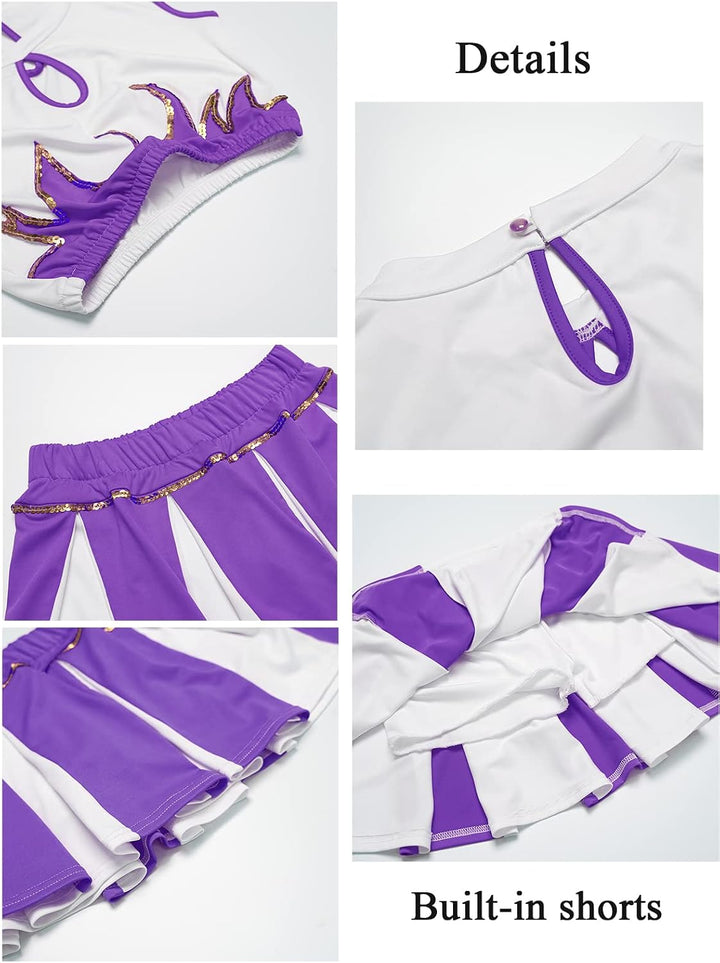 LOLANTA Mädchen Cheerleader Kostüm Schulkind Cheer Kostüm Outfit Karneval Kostüm Violett 164-170, Vi