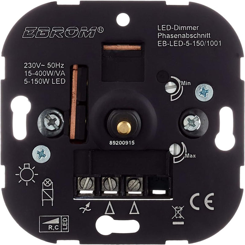 5 Jahre Garantie! EBROM® Unterputz LED Dimmer Drehdimmer, Phasenabschnitt, LED 5-150 Watt, dimmbare