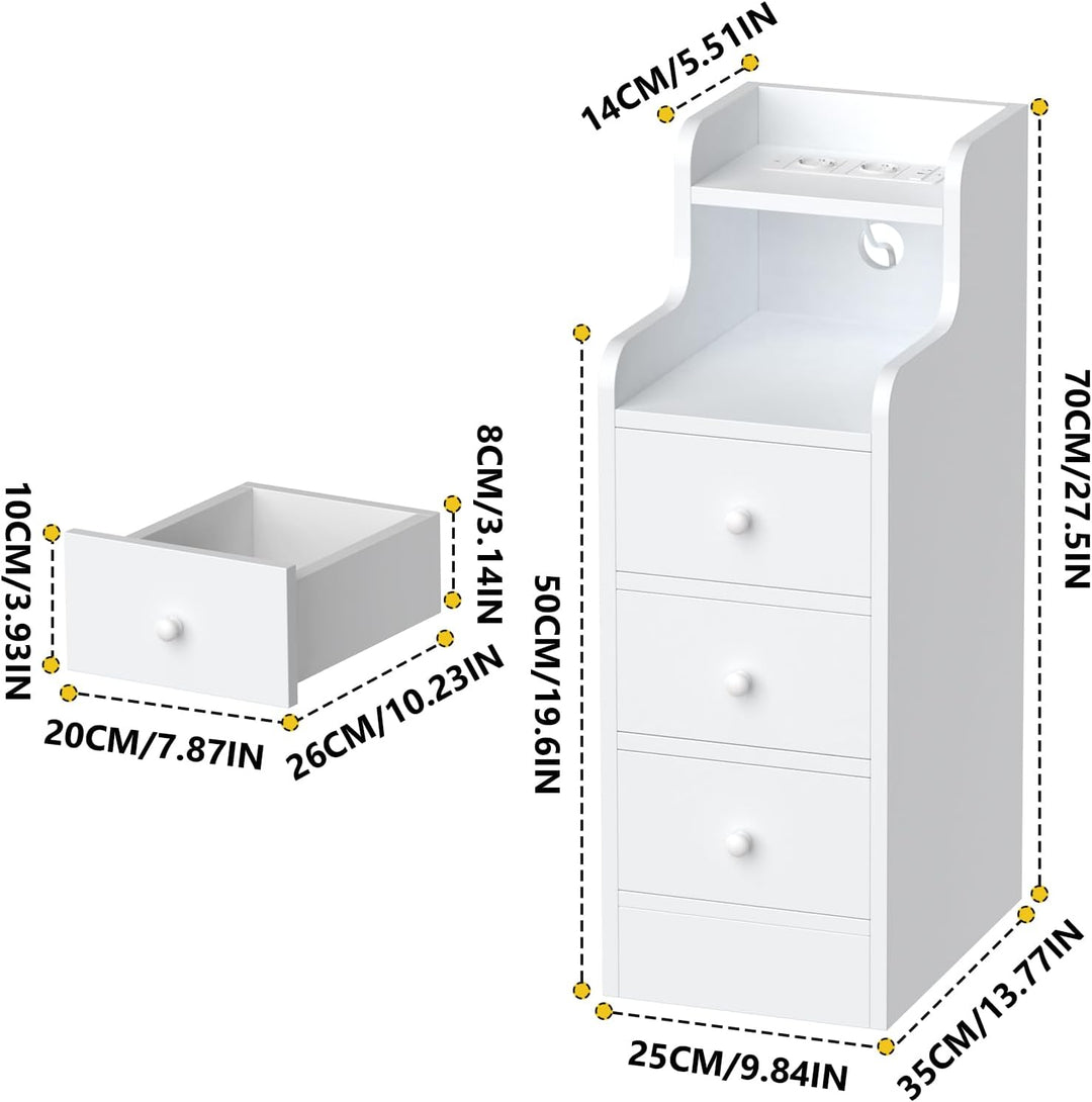 PIPIPOXER Nachttisch 2er Set mit Steckdose & USB, Schmaler Nachttisch, Nachtschrank Weiss Hochglanz