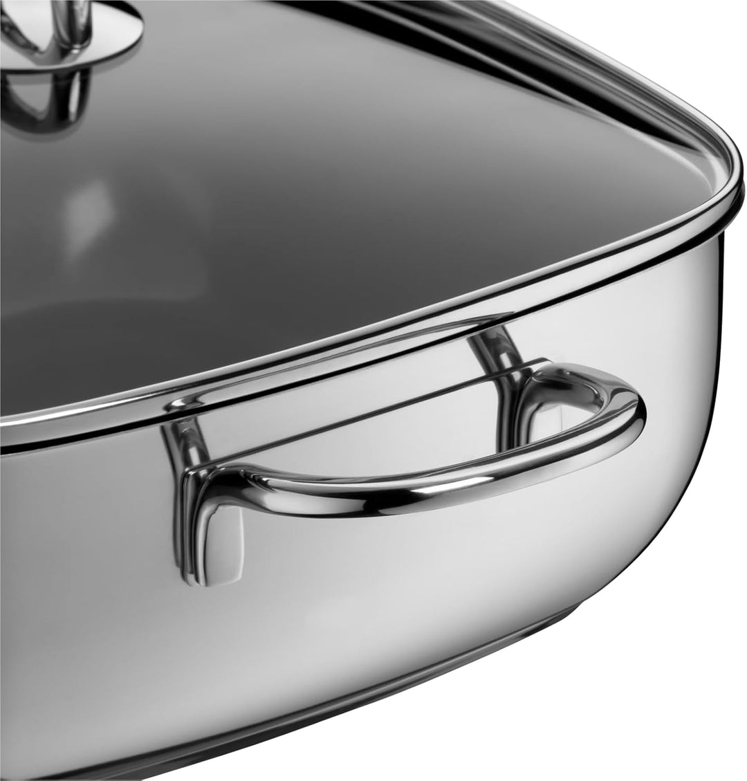 Silit Studio Bräter mit Deckel backofengeeignet, 29 x 29 x 10 cm, Schmortopf Induktion, Edelstahl be