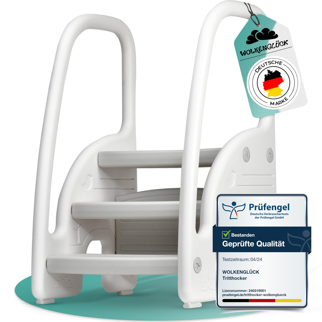 WOLKENGLÜCK® Tritthocker Kinder (3 Stufen) - Rutschfester Kinder Hocker von 1,5 bis 6 Jahre (Belastb