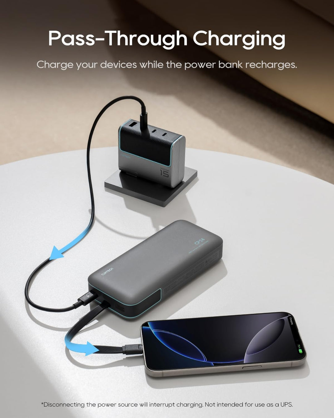 CUKTECH CP24 20000 mAh Powerbank mit Integriertem USB-C-Kabel, 40W PD Schnellladung Power Bank mit 3