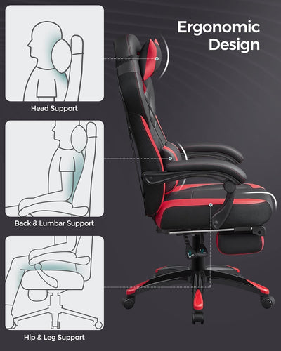 SONGMICS Ergonomischer Gamer-Sessel, Gaming-Stuhl, Bürostuhl, mit Teleskop-Fussstütze, verstellbare
