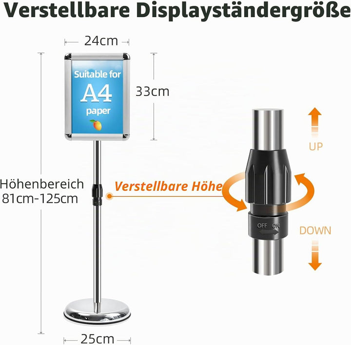VAIIGO A4 Infoständer Höhenverstellbar Aluminium DIN A4 Plakatständer Informationsständer Präsentati