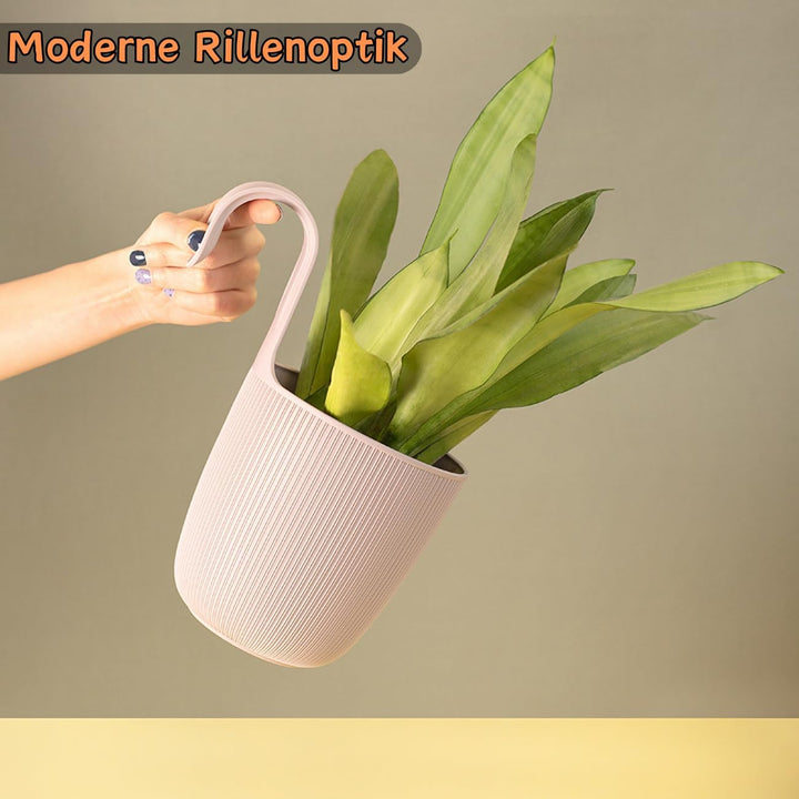 ENGELLAND 6 x Blumentopf zum Hängen, integriertes Drainagesystem, Farbe: Anthrazit, Ø 15 cm, Pflanzt