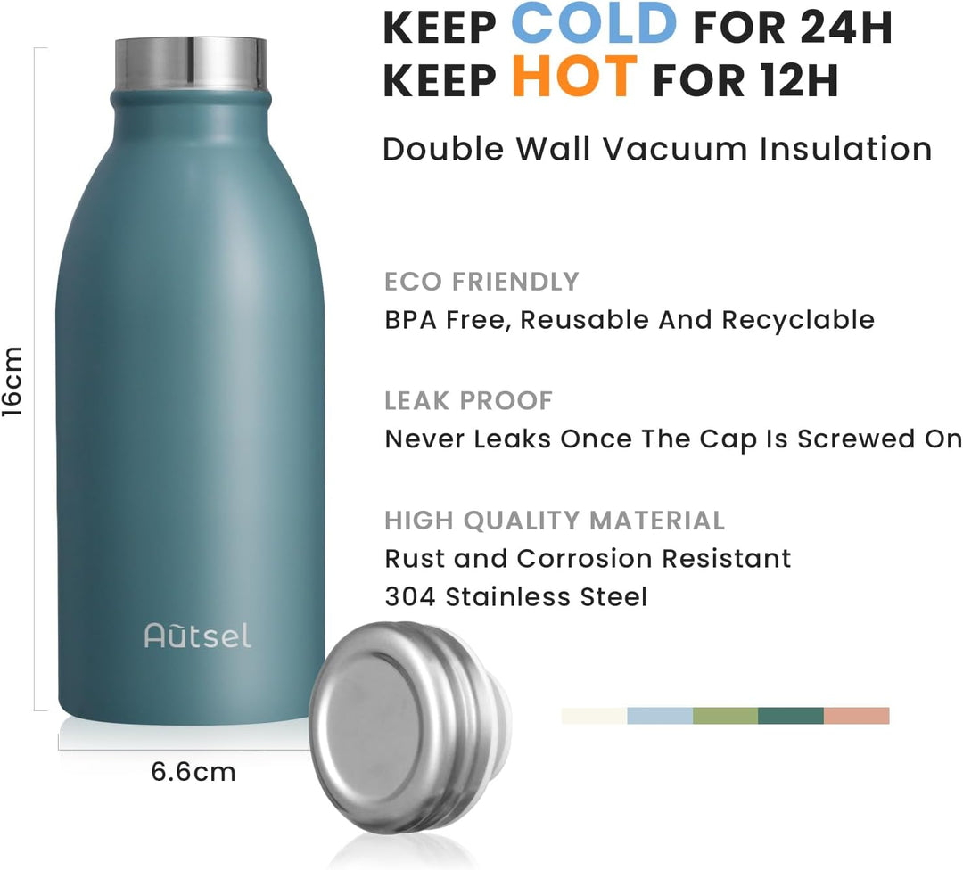 Trinkflasche Thermo Edelstahl 350ml für Heisse und Kalte Getränke für Büro Sport Outdoor Camping NAV