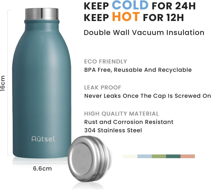 Trinkflasche Thermo Edelstahl 350ml für Heisse und Kalte Getränke für Büro Sport Outdoor Camping NAV