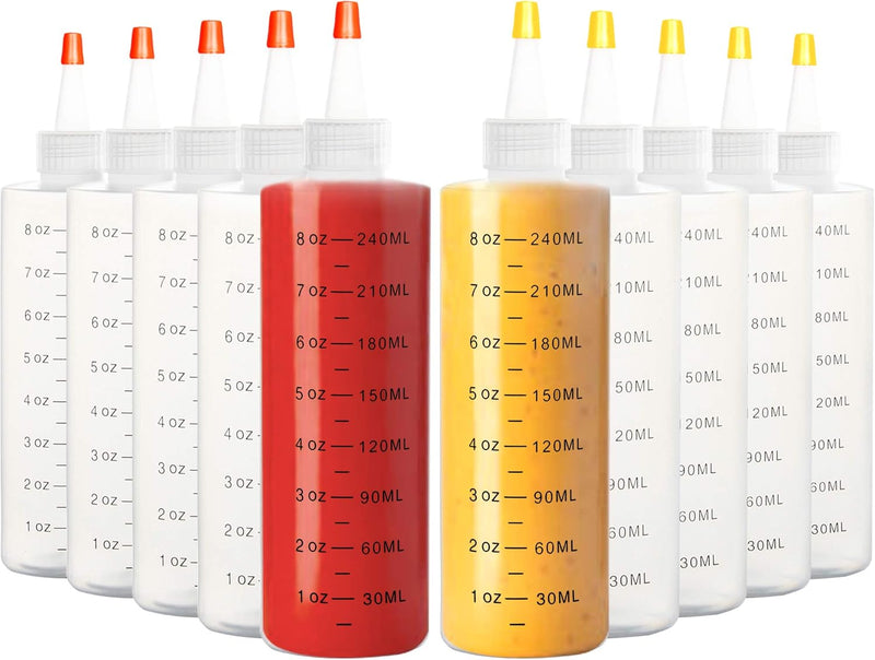 Youngever 10 Stück 250ML Kunststoff Quetschflasche, Mehrweg Sossenflaschen Plastik, Squeeze Flasche,