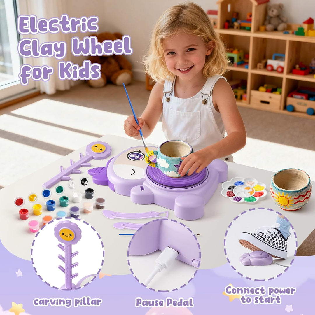 Töpferscheibe für Kinder-komplettes Töpfer-Malset,Kunst und Handwerk mit 2er-Pack lufttrockenem Ton,