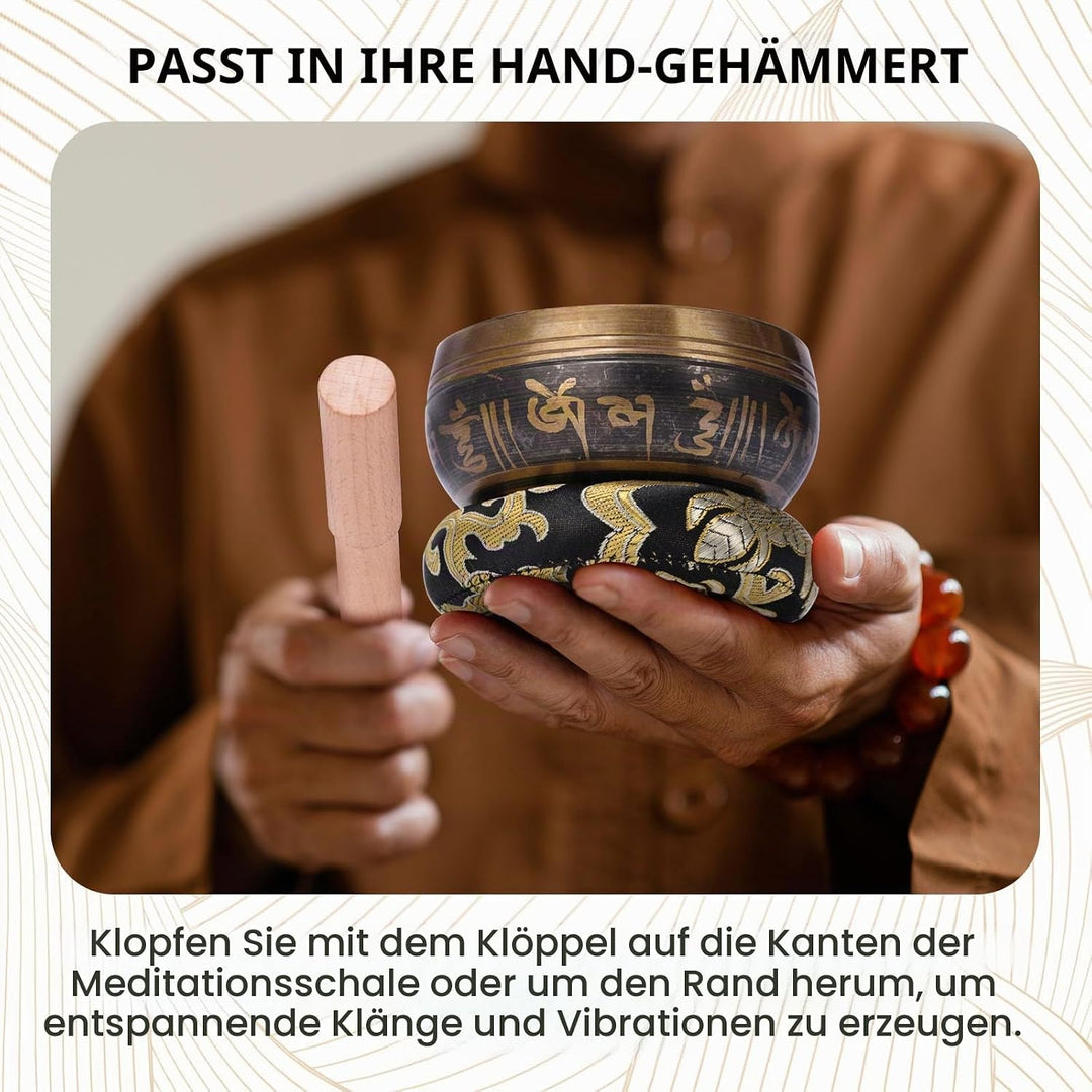 Tibetische Klangschale Klein 9.5cm - 230g, Klangschalen Set Beinhaltet Deko Kissen und Klöppel für K