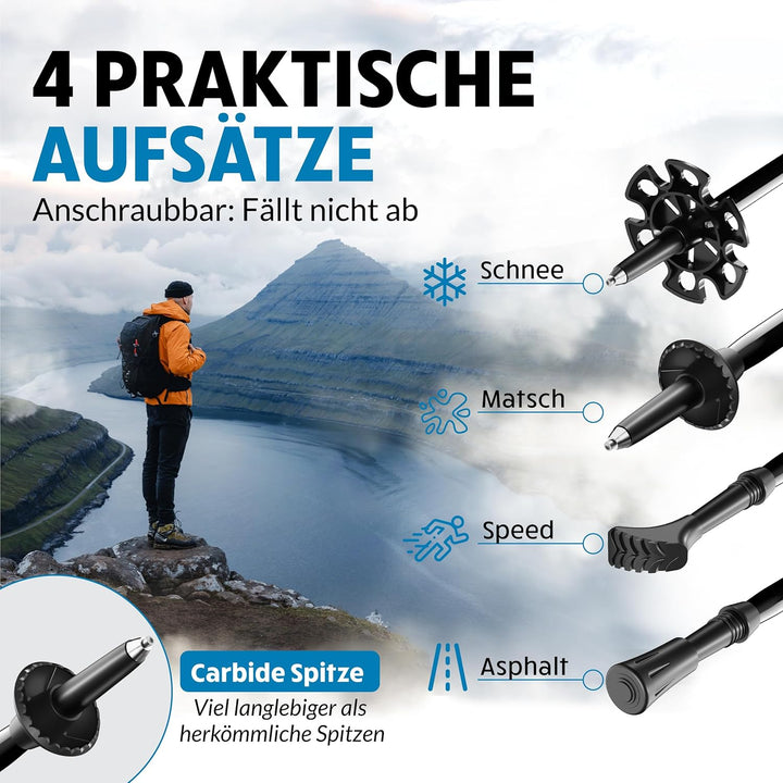Terra Peak® Premium Wanderstöcke Teleskop ultra-leicht, ausziehbar aus Carbon o. Aluminium INKL. Mik