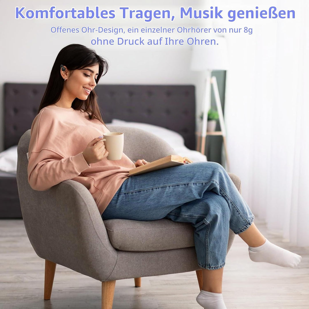 Bluetooth Kopfhörer mit Ohrclip, Knochenschall Kopfhörer Kabellos Bluetooth 5.4, sportkopfhörer Open