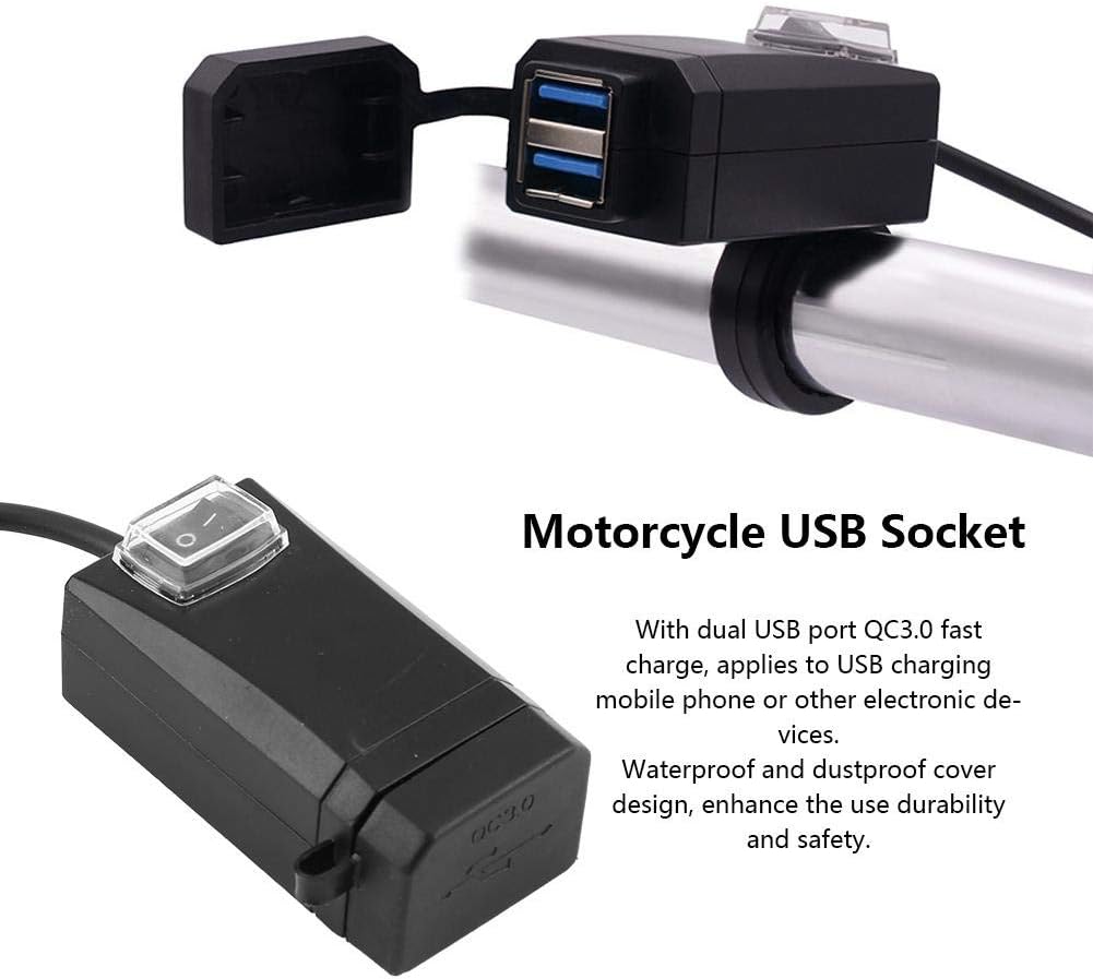 USB-Ladegerät für Motorrad, Set mit Doppel-USB, wasserdicht, Schnellladegerät für Handy mit Schalter