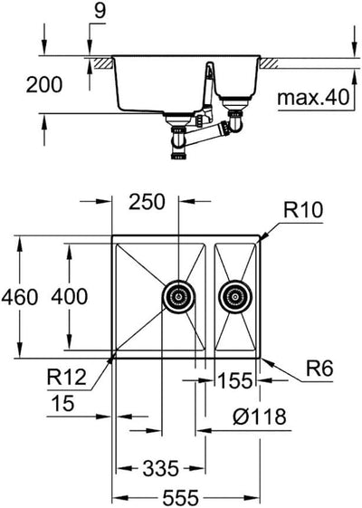 GROHE K500 | Kompositspüle | granit grau | 31648AT0 K500 Granit Grau 55,5 x 46 cm Kompositspüle 1,5