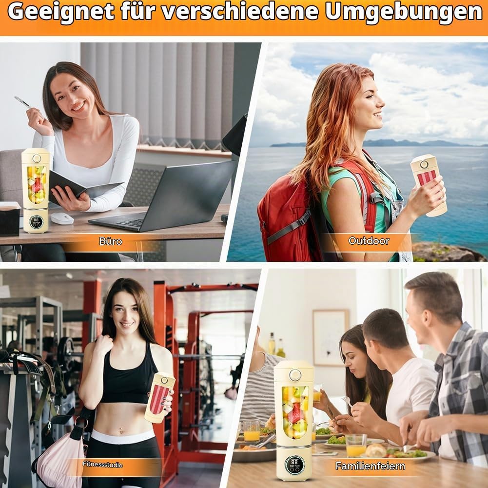 700 ml Tragbarer Mixer, Wiederaufladbarer Kleiner Entsafter, Smoothie Maker mit 12 Rostfreien Klinge