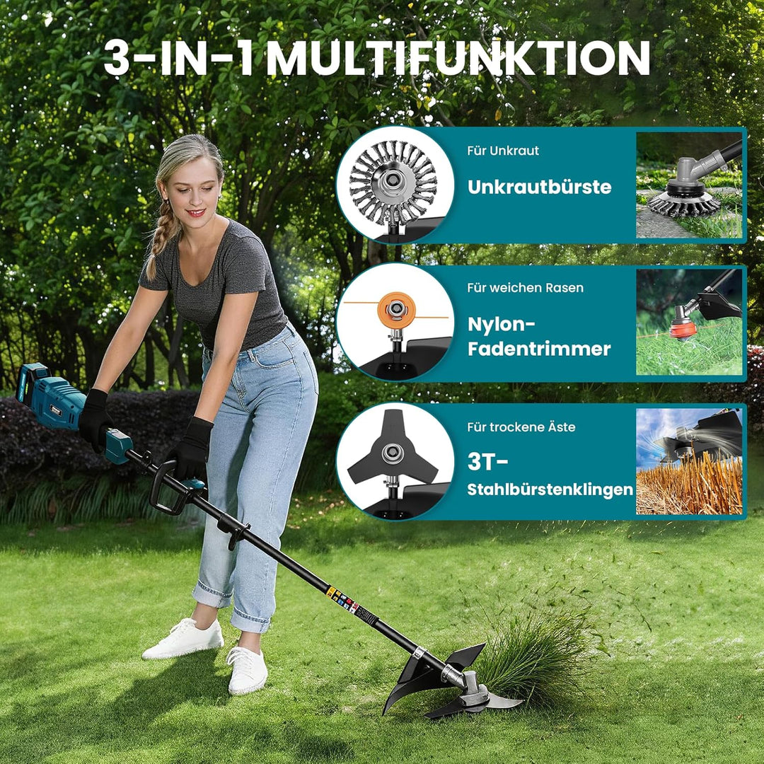 Rasentrimmer mit Akku, 26 cm Akku Freischneider mit Frontmotor, 2 x 5200 mAh Akkus und Ladegerät, 80