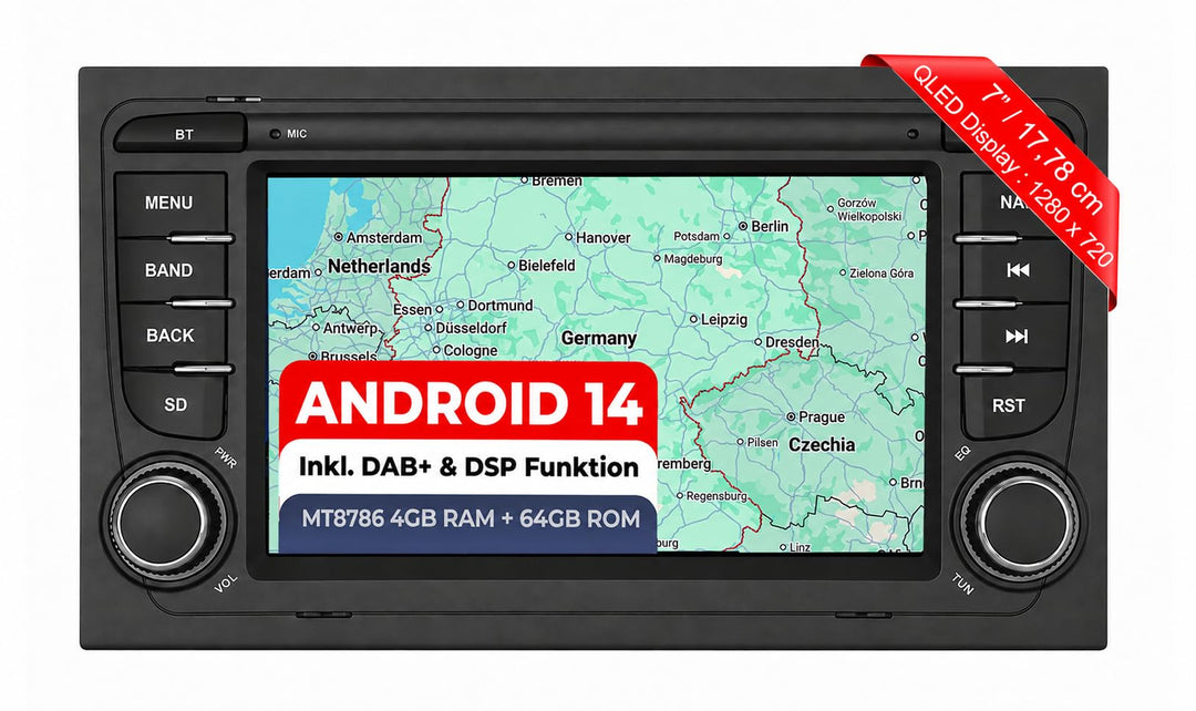 M.I.C. AA48-L2 Android 14 Autoradio mit Navigation: MediaTek MT6765V, 4GB+64GB, 8.8 Zoll QLED Displa