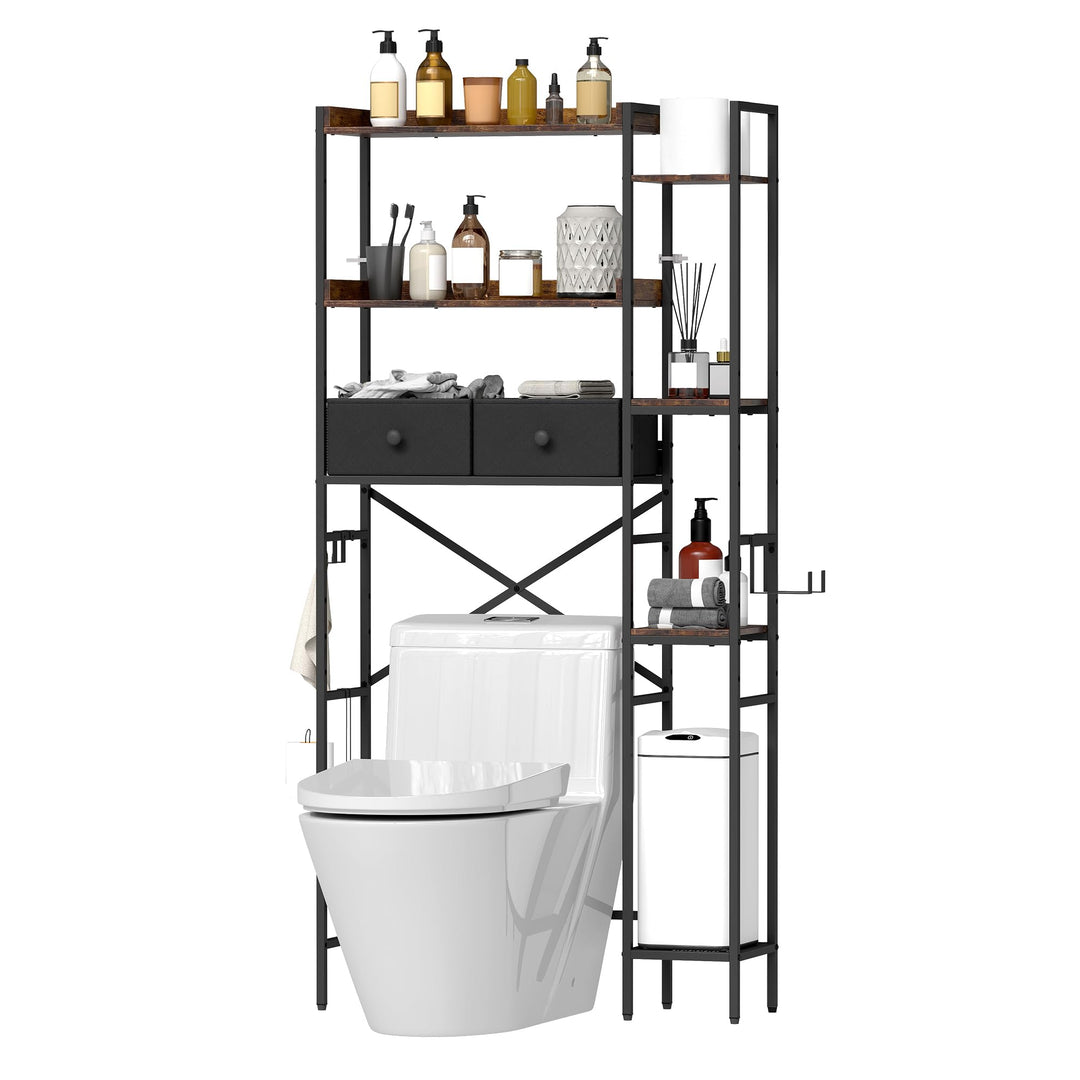 Wasserdicht Toilettenregal Höhenverstellbar Einfache Montage mit Körben Haken, Wc Regal über Toilett