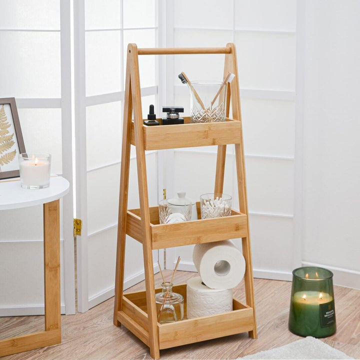 DuneDesign 100% Bambus Badregal mit 3 Körben - 30x26x78 Küche Bad WC - Holz Regal für Badezimmer