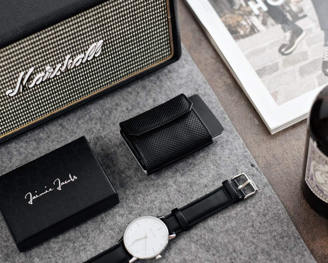 Jaimie Jacobs Minimalist Wallet Nano Boy Pocket Mini Geldbörse aus Textil mit Zugband schmaler Karte