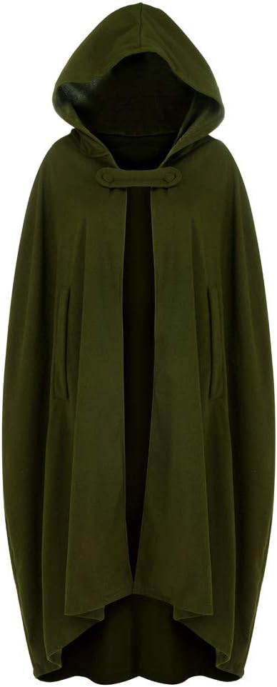 Wollen Umhang mit Kapuze Damen Vintage Einfarbig Poncho Robe Halloween Kostüm Leichte Trenchcoat Win
