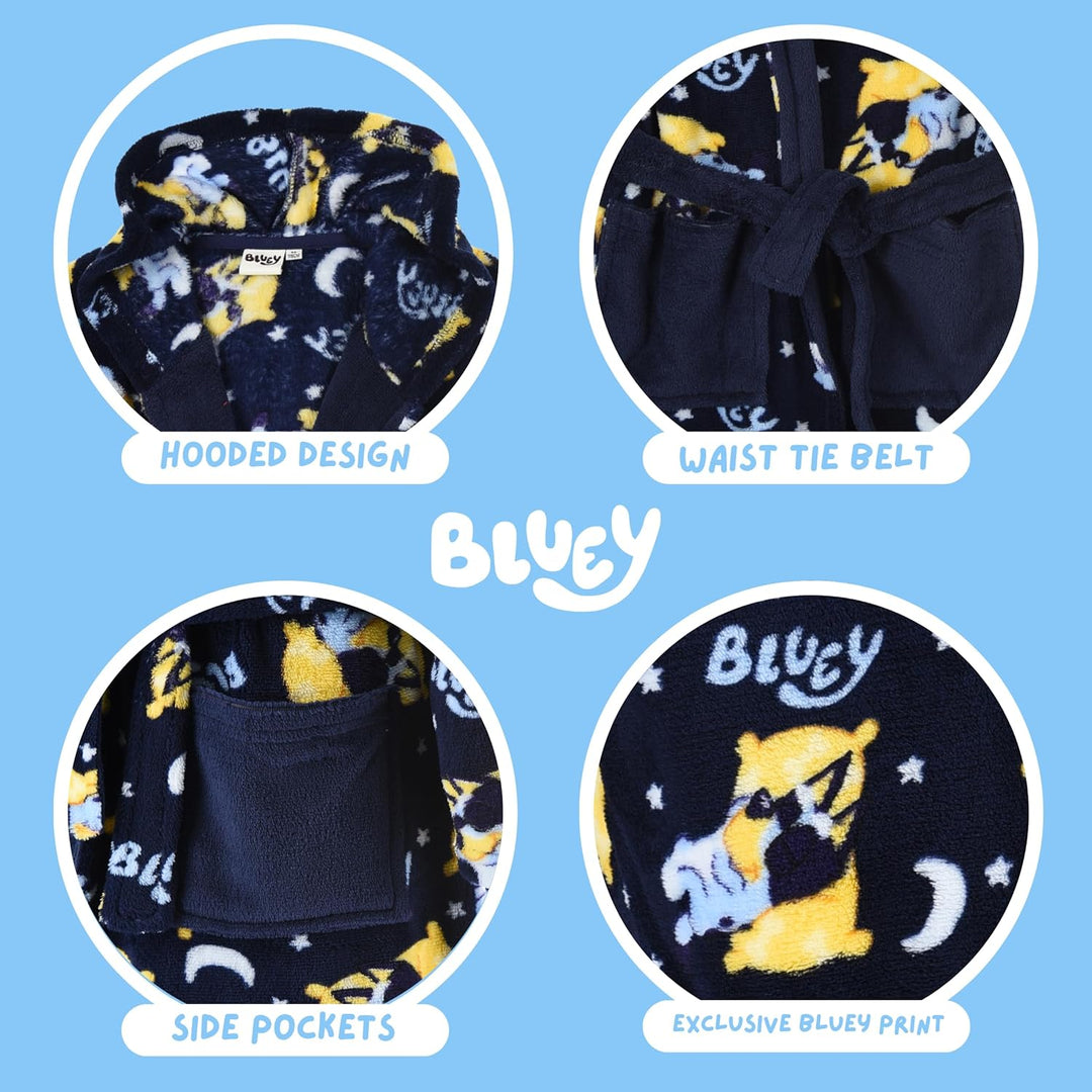 BlueY Bademantel Jungen und Mädchen, Weicher Fleece Morgenmantel, Grössen 3 bis 6 Jahre 5 Jahre Blau