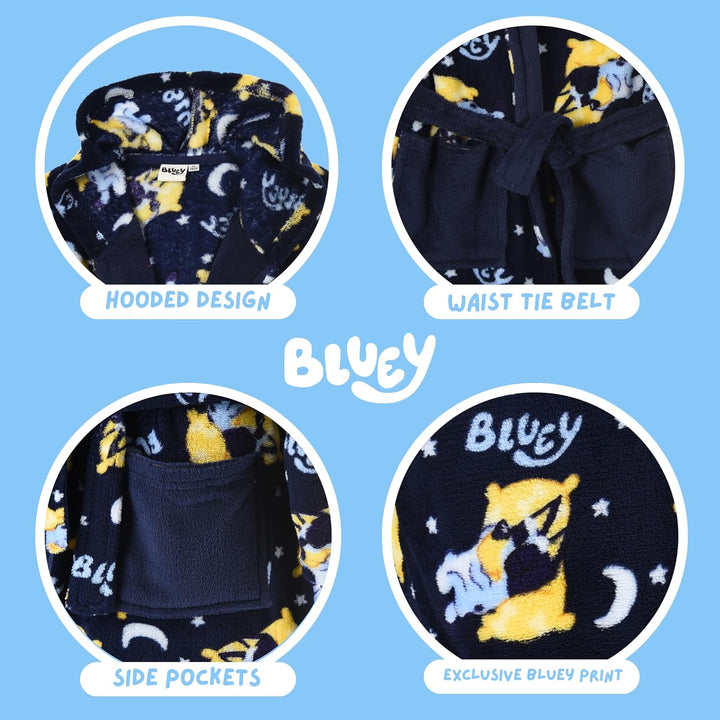 BlueY Bademantel Jungen und Mädchen, Weicher Fleece Morgenmantel, Grössen 3 bis 6 Jahre 5 Jahre Blau