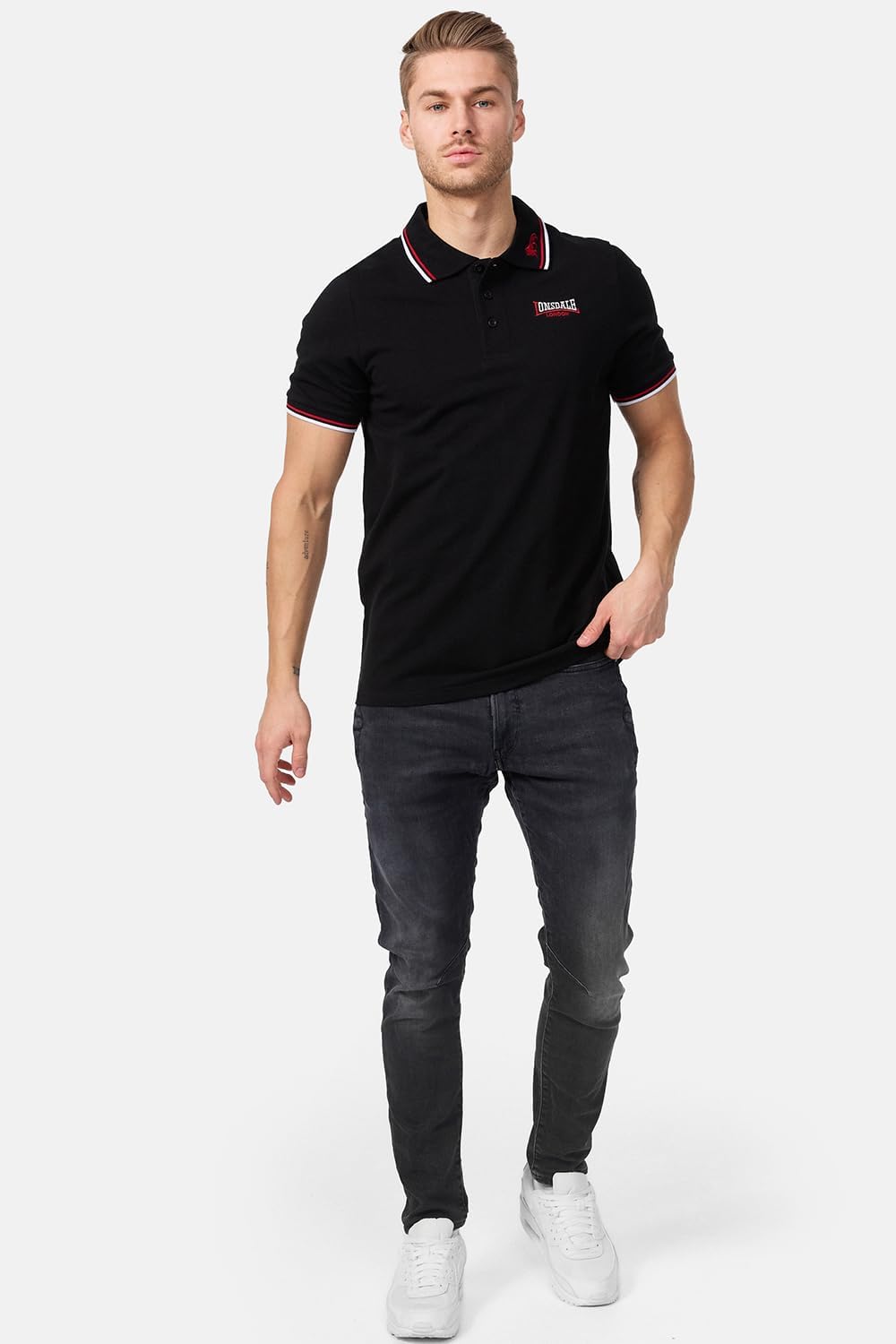 Lonsdale Herren kurzarm Polohemd Lion XXL Black / Dark Red / White, XXL Black / Dark Red / White
