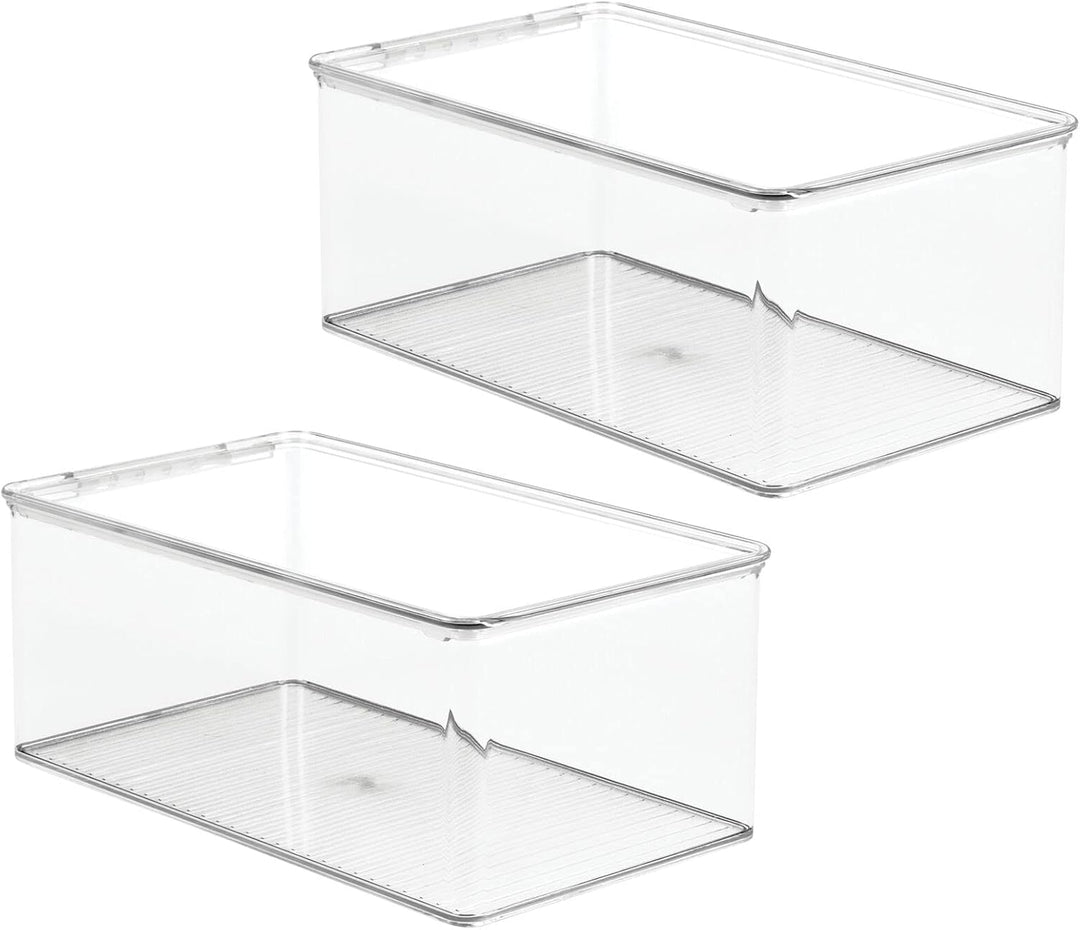 mDesign 2er-Set stapelbarer Schuhkasten mit Deckel – praktischer Schuhkarton aus Kunststoff – ideal