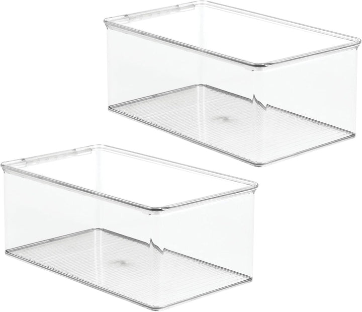 mDesign 2er-Set stapelbarer Schuhkasten mit Deckel – praktischer Schuhkarton aus Kunststoff – ideal