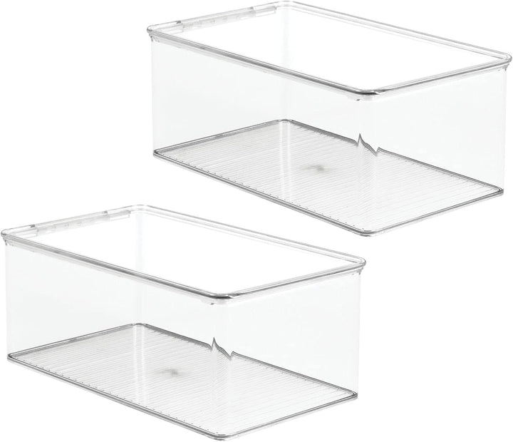 mDesign 2er-Set stapelbarer Schuhkasten mit Deckel – praktischer Schuhkarton aus Kunststoff – ideal