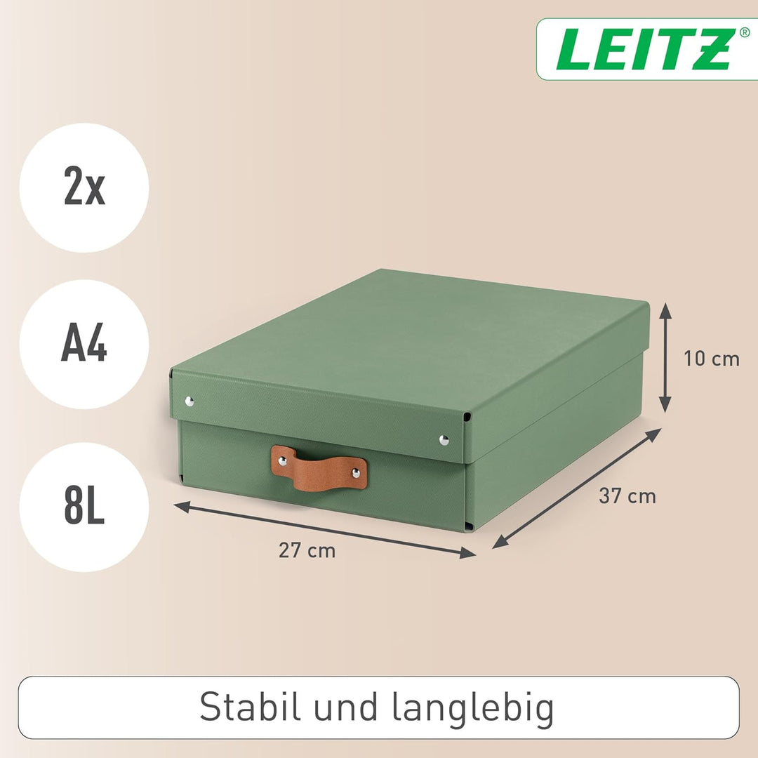 Leitz Puro Flache Aufbewahrungsbox mit Deckel, Medium, 2er-Set, Box 8 L, stapelbar, Organizer-Box fü