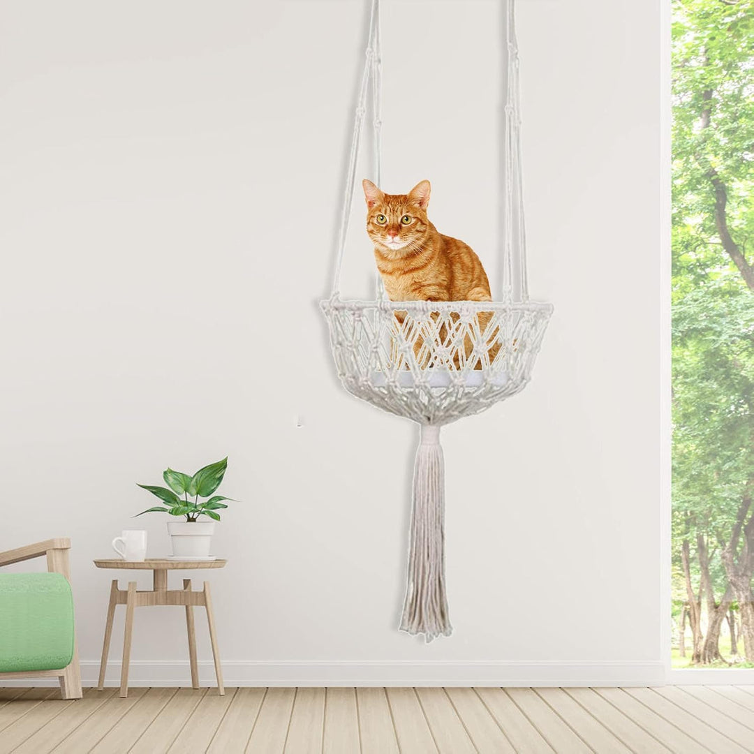 Wandmontiertes Katzen-Hängemattenbett, Platzsparender Makramee-Katzen-Hängematten-Haustier-Ruhesitz,