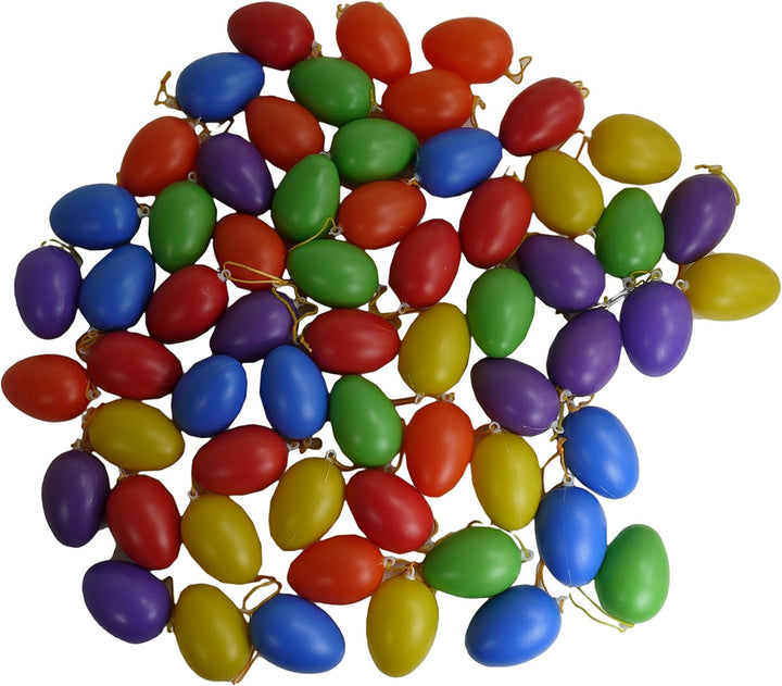 khevga Deko Ostern: Ostereier aus Kunststoff mit Band bunt 60er Set für draussen und innen, 60er Set