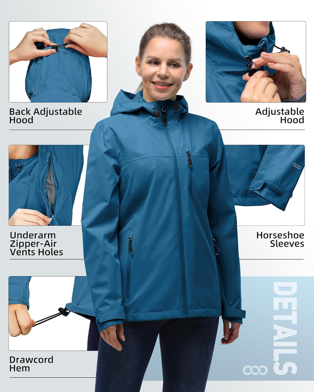 33,000ft Regenjacke Damen Wasserdicht Outdoorjacke Atmungsaktiv Herbst Übergangsjacke Leichte Jacke