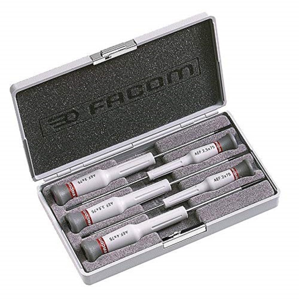FACOM Schraubendreher Micro-Tech Schlitz, Klingen auswechselbar, im Kasten, 5-teilig, 1 Stück, AEF.J