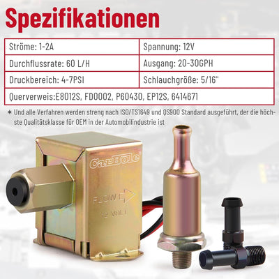 CarBole Kraftstoffpumpe 12V Elektrische Benzinpumpe Metall 4-7 PSI Universal Inline Kraftstoffpumpe