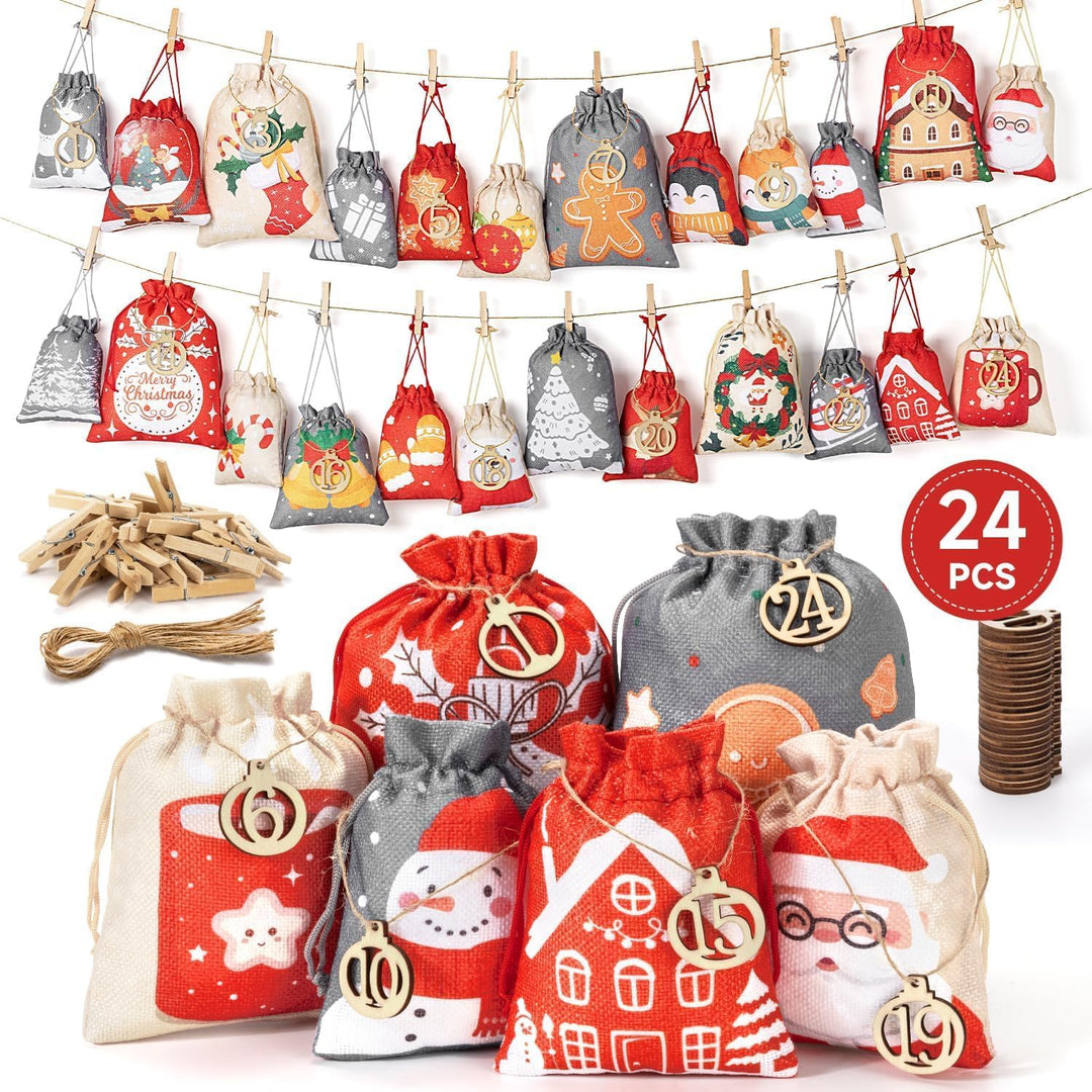 3 Grössen Adventskalender zum Befüllen, Adventskalender Selbst Befüllen Gross, Stoff Weihnachtskalen