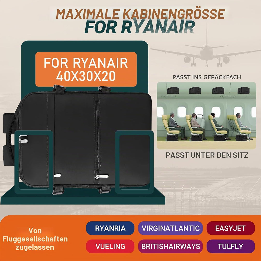 xlodea Für Ryanair Handgepäcktaschen 40 x 20 x 25 cm unter dem Sitz, Tasche Flugzeug Reiserucksack C