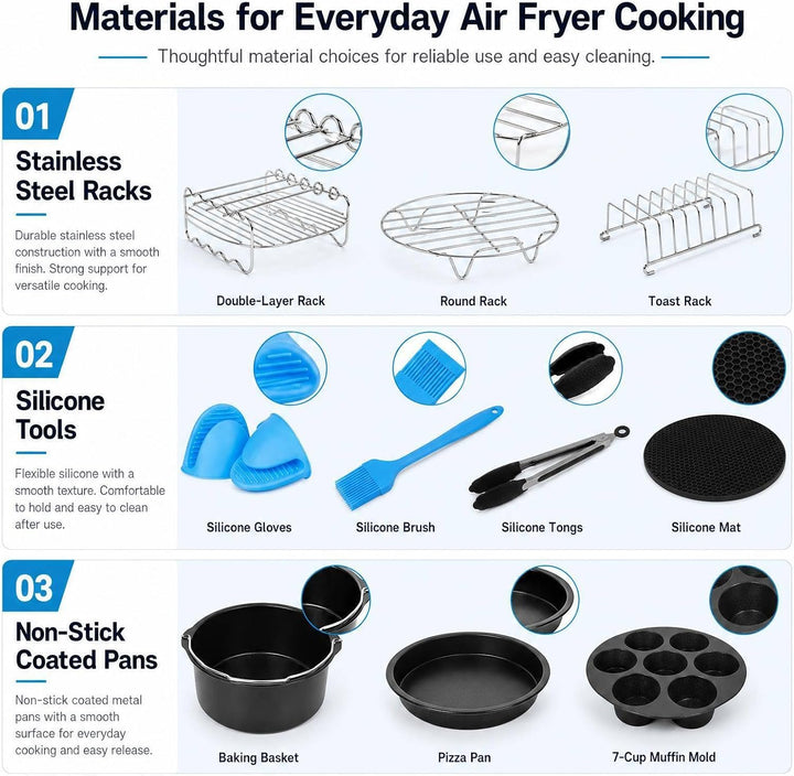 Airfryer Zubehör Set, 8 Zoll, für 5,0–5,5 L