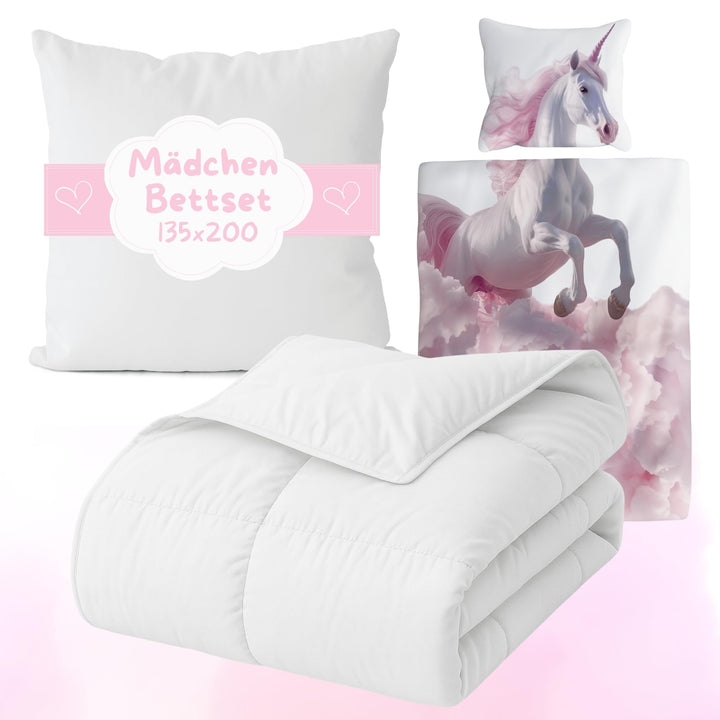 Carpe Sonno Kinderbettdecke und Kissen Set + Kinderbettwäsche 135x200 [Ganzjahres Kinder Bettdecken