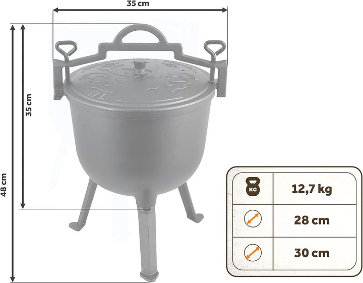 Berdsen Gusseisen Topf 11 L Dutch Oven - Feuertopf für Lagerfeuer und Grill - Gleichmässiges Garen -